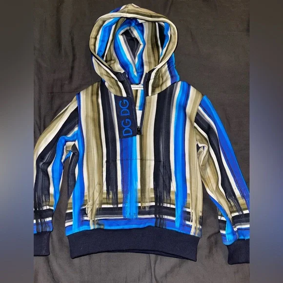 DOLCE & GABANNA KIDS BLUE & GREEN STRIPED LOGO HOODIE - Picture 1 of 2